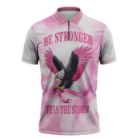 Pink Ribbon American Eagle Zipper Polo Shirt Breast Cancer Awareness - Be Stronger Than The Storm