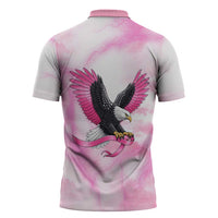Pink Ribbon American Eagle Zipper Polo Shirt Breast Cancer Awareness - Be Stronger Than The Storm