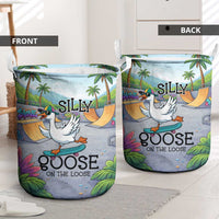 Funny Silly Goose on The Loose Laundry Basket with Skateboard and Palm Trees