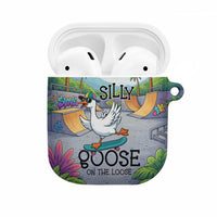 Funny Silly Goose on The Loose AirPods Case with Skateboard and Palm Trees