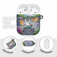 Funny Silly Goose on The Loose AirPods Case with Skateboard and Palm Trees