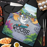 Funny Silly Goose on The Loose Apron with Skateboard and Palm Trees