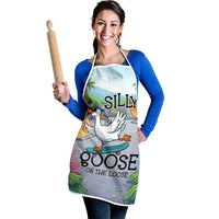 Funny Silly Goose on The Loose Apron with Skateboard and Palm Trees