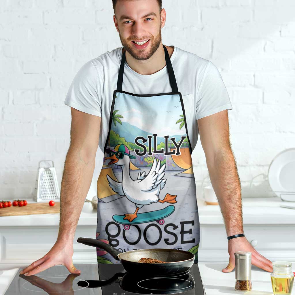Funny Silly Goose on The Loose Apron with Skateboard and Palm Trees