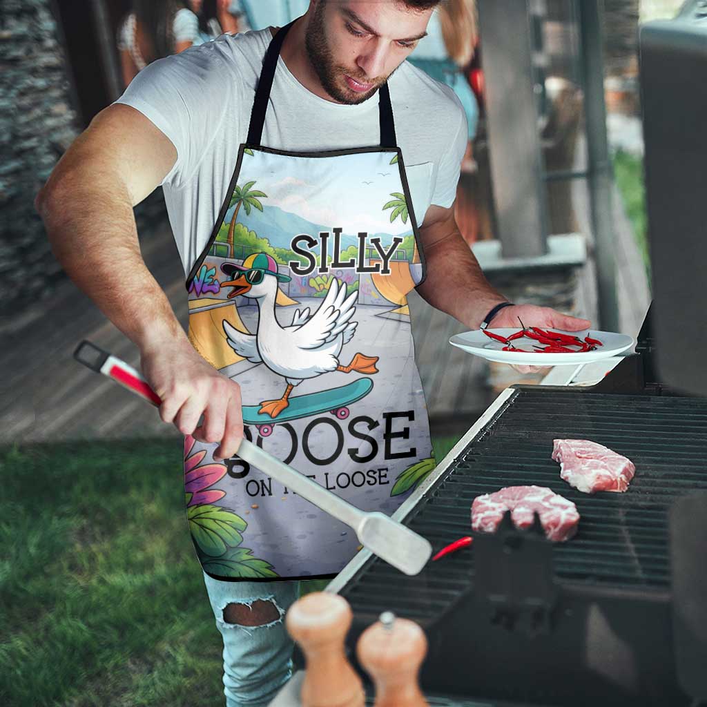 Funny Silly Goose on The Loose Apron with Skateboard and Palm Trees