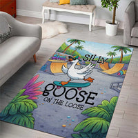 Funny Silly Goose on The Loose Area Rug with Skateboard and Palm Trees