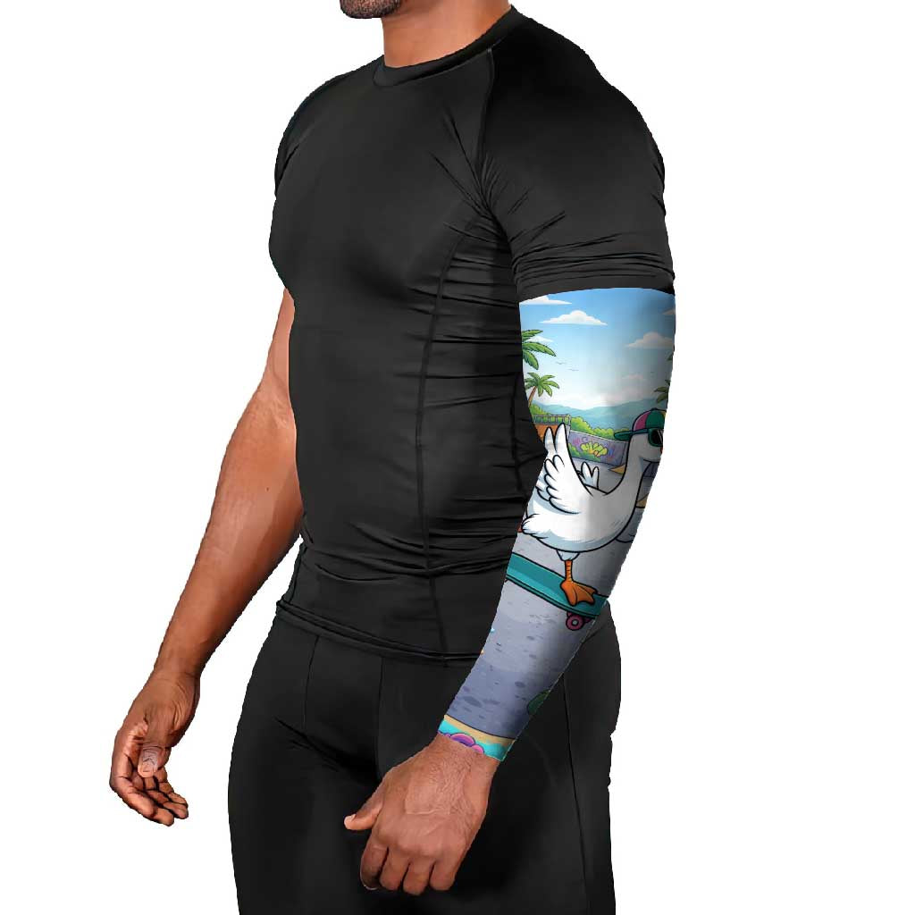Funny Silly Goose on The Loose Arm Sleeves with Skateboard and Palm Trees
