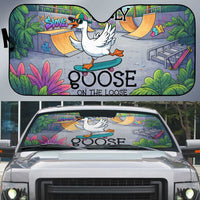 Funny Silly Goose on The Loose Auto Sun Shade with Skateboard and Palm Trees