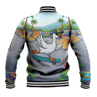 Funny Silly Goose on The Loose Baseball Jacket with Skateboard and Palm Trees