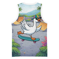 Funny Silly Goose on The Loose Basketball Jersey with Skateboard and Palm Trees
