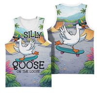 Funny Silly Goose on The Loose Basketball Jersey with Skateboard and Palm Trees