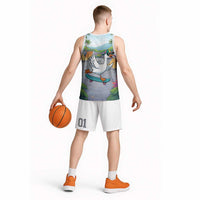 Funny Silly Goose on The Loose Basketball Jersey with Skateboard and Palm Trees