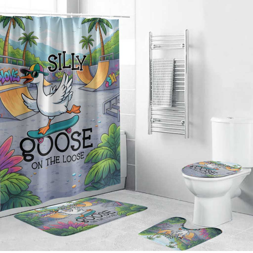Funny Silly Goose on The Loose Bathroom Set with Skateboard and Palm Trees