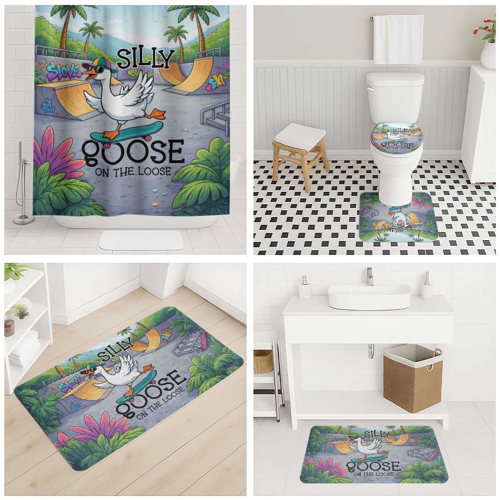 Funny Silly Goose on The Loose Bathroom Set with Skateboard and Palm Trees