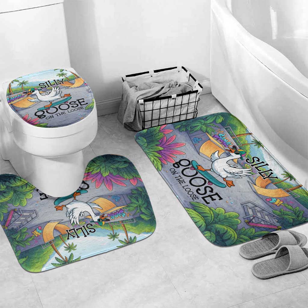 Funny Silly Goose on The Loose Bathroom Set with Skateboard and Palm Trees