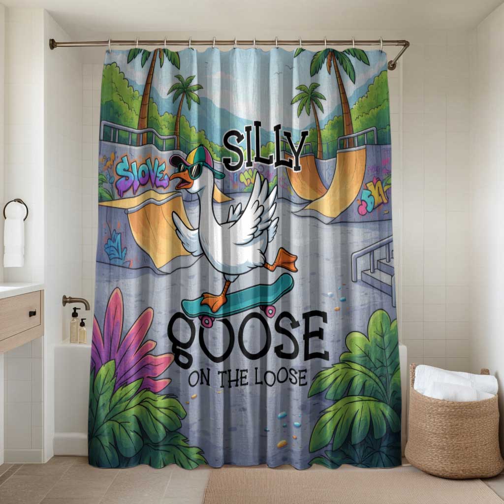 Funny Silly Goose on The Loose Bathroom Set with Skateboard and Palm Trees