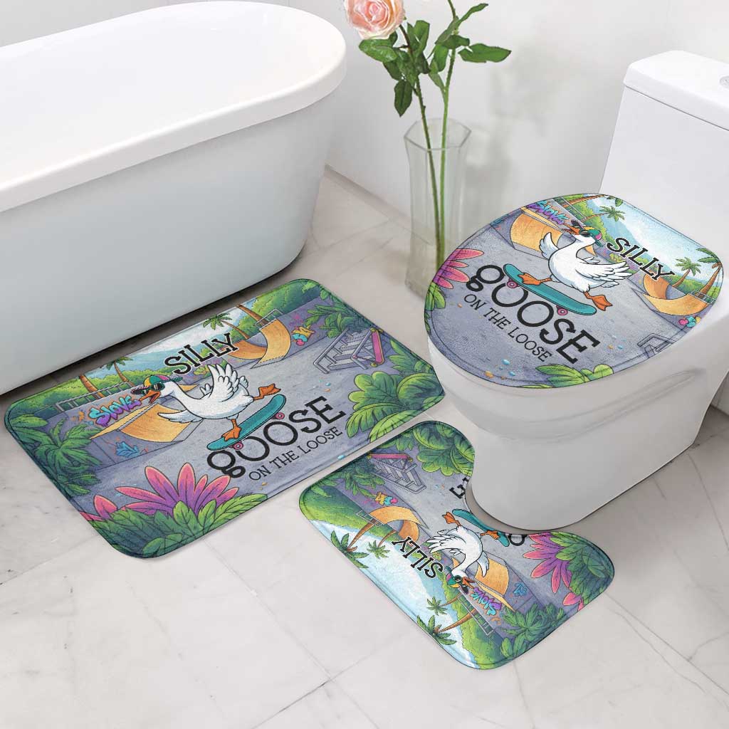 Funny Silly Goose on The Loose Bathroom Set with Skateboard and Palm Trees