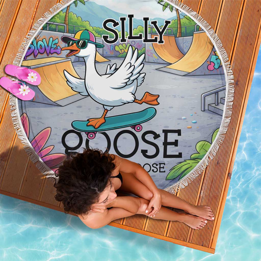 Funny Silly Goose on The Loose Beach Blanket with Skateboard and Palm Trees