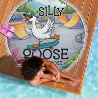 Funny Silly Goose on The Loose Beach Blanket with Skateboard and Palm Trees