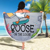 Funny Silly Goose on The Loose Beach Blanket with Skateboard and Palm Trees