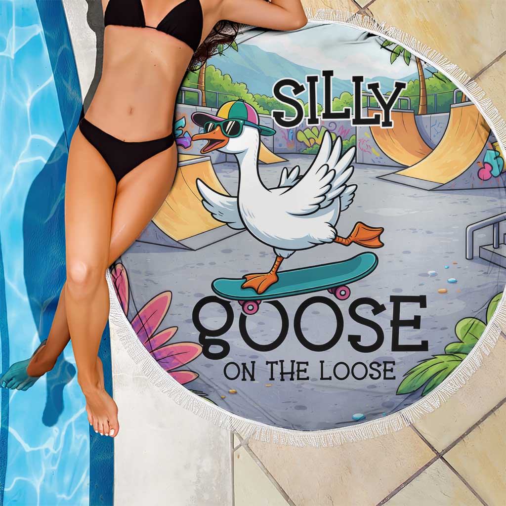 Funny Silly Goose on The Loose Beach Blanket with Skateboard and Palm Trees