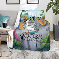 Funny Silly Goose on The Loose Blanket with Skateboard and Palm Trees