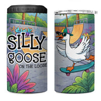 Funny Silly Goose on The Loose 4 in 1 Can Cooler Tumbler with Skateboard and Palm Trees