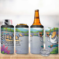 Funny Silly Goose on The Loose 4 in 1 Can Cooler Tumbler with Skateboard and Palm Trees