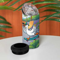 Funny Silly Goose on The Loose 4 in 1 Can Cooler Tumbler with Skateboard and Palm Trees