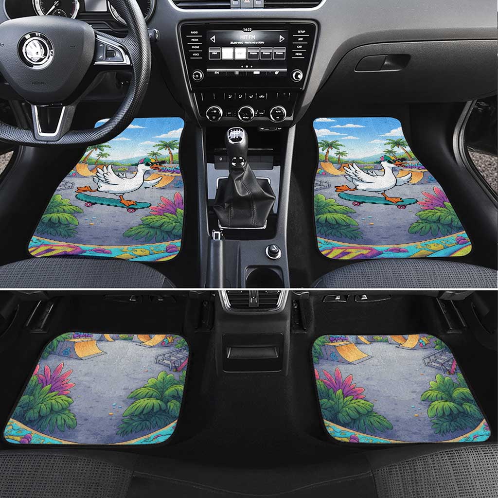 Funny Silly Goose on The Loose Car Mats with Skateboard and Palm Trees