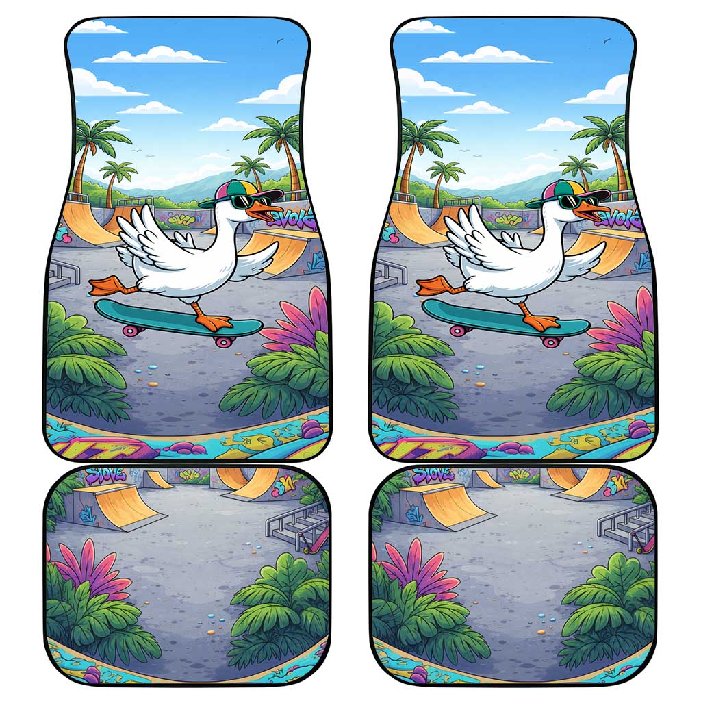 Funny Silly Goose on The Loose Car Mats with Skateboard and Palm Trees