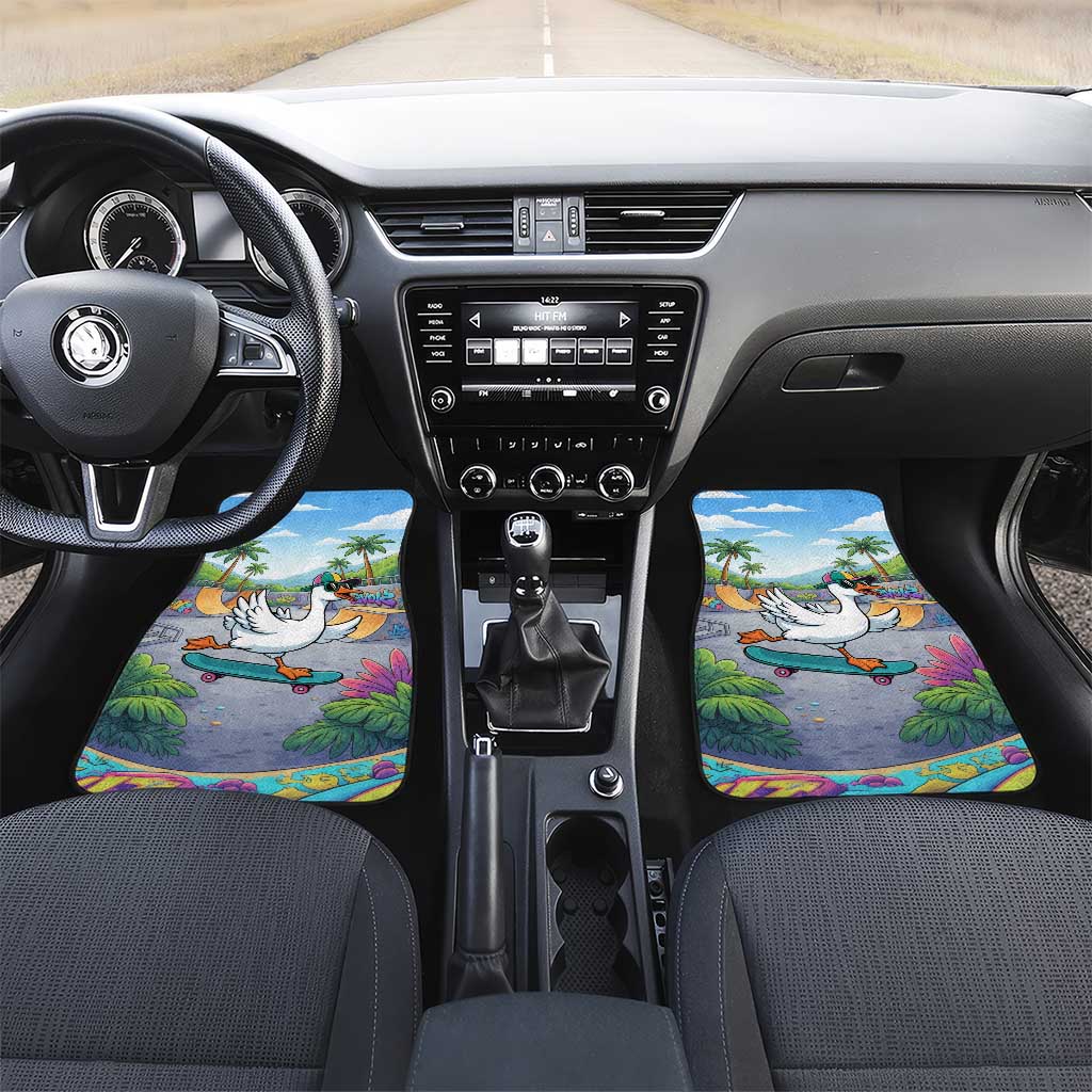 Funny Silly Goose on The Loose Car Mats with Skateboard and Palm Trees