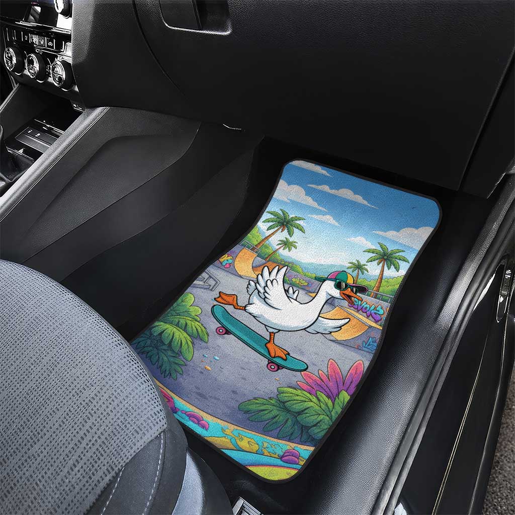 Funny Silly Goose on The Loose Car Mats with Skateboard and Palm Trees
