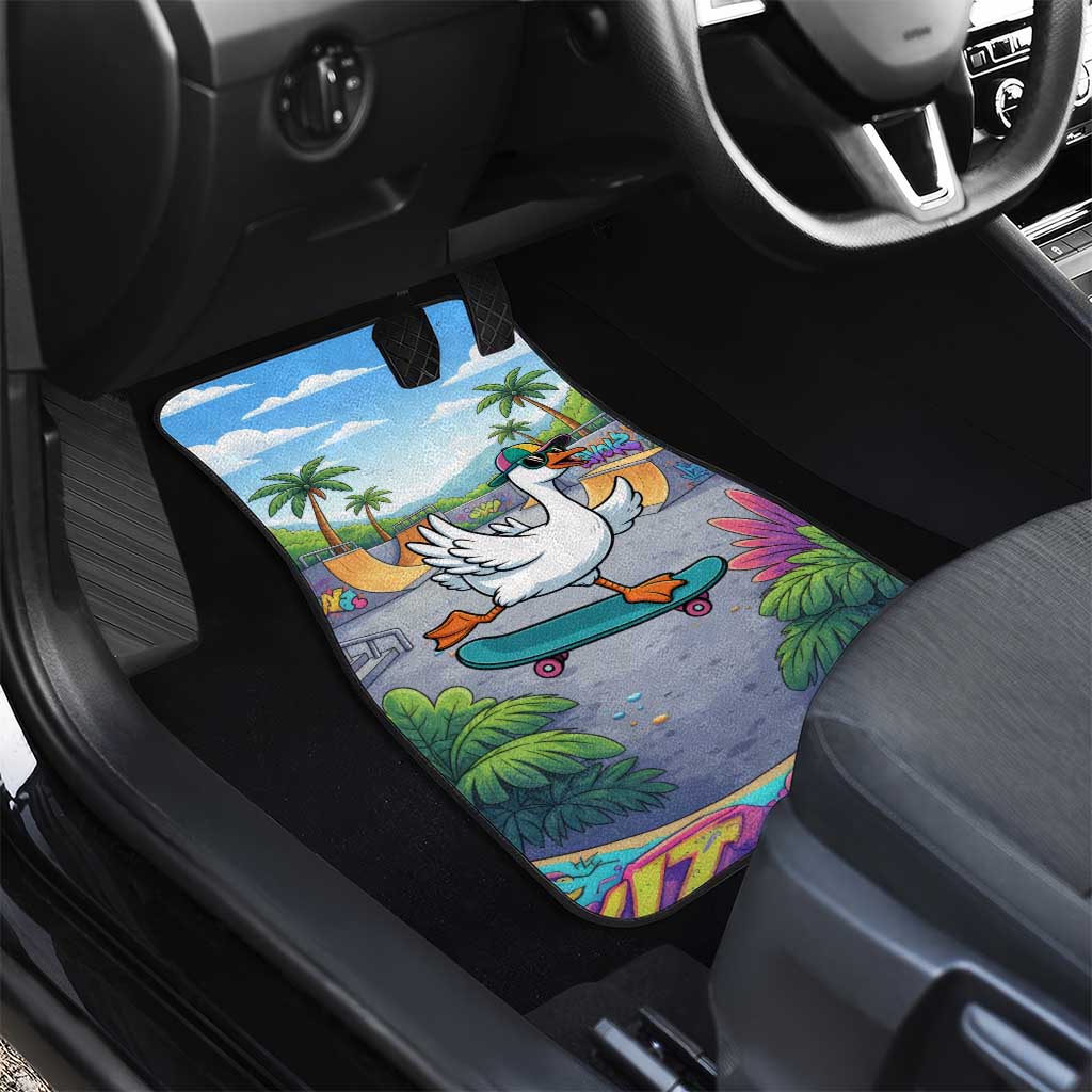 Funny Silly Goose on The Loose Car Mats with Skateboard and Palm Trees