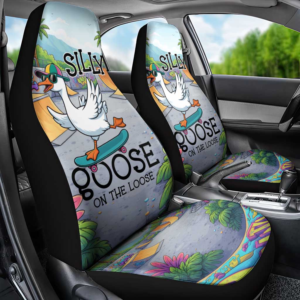 Funny Silly Goose on The Loose Car Seat Cover with Skateboard and Palm Trees