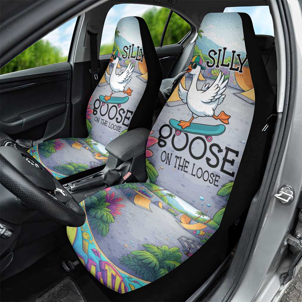 Funny Silly Goose on The Loose Car Seat Cover with Skateboard and Palm Trees