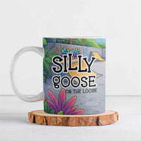 Funny Silly Goose on The Loose Ceramic Mug with Skateboard and Palm Trees