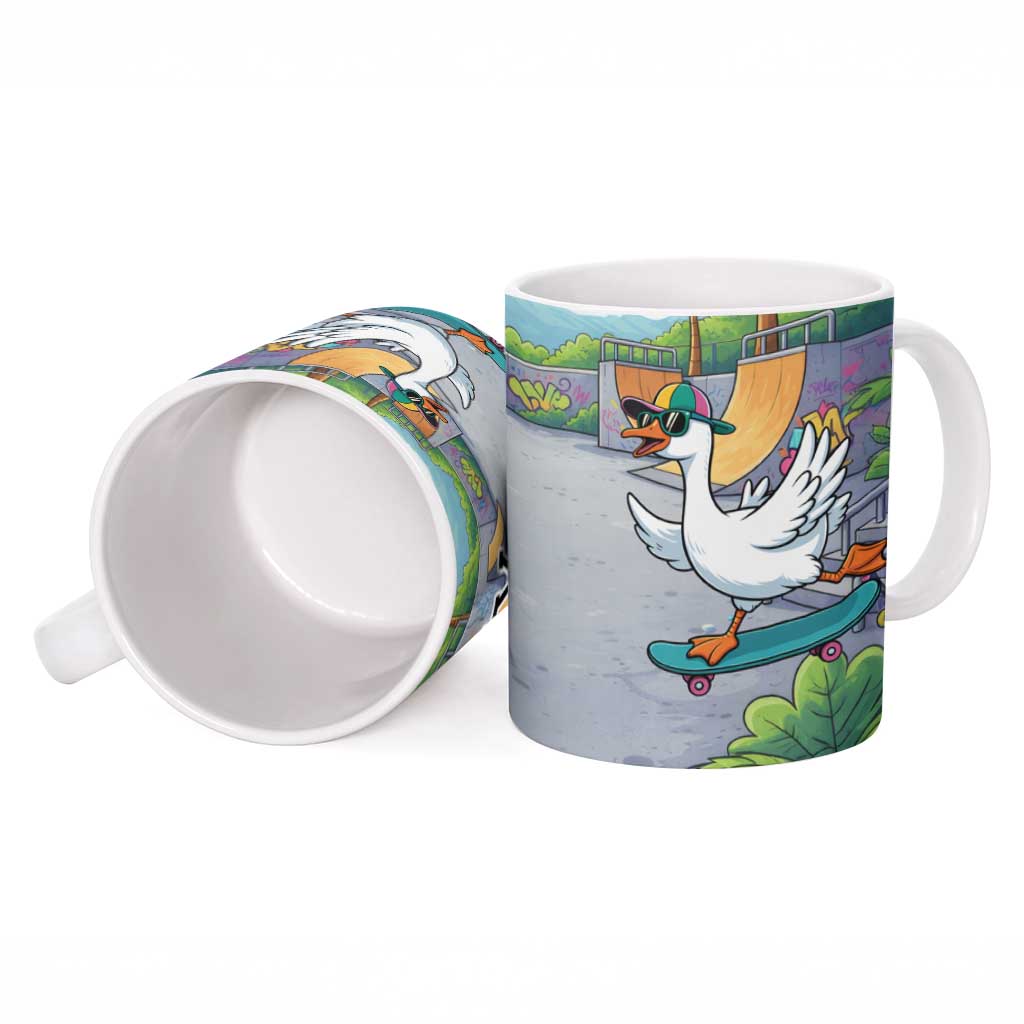 Funny Silly Goose on The Loose Ceramic Mug with Skateboard and Palm Trees