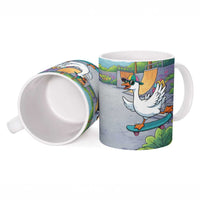 Funny Silly Goose on The Loose Ceramic Mug with Skateboard and Palm Trees
