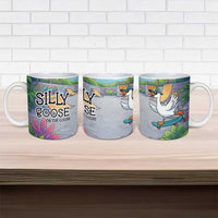 Funny Silly Goose on The Loose Ceramic Mug with Skateboard and Palm Trees