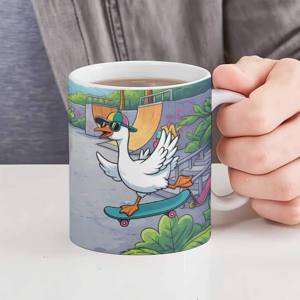 Funny Silly Goose on The Loose Ceramic Mug with Skateboard and Palm Trees