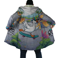 Funny Silly Goose on The Loose Cloak with Skateboard and Palm Trees