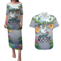 Funny Silly Goose on The Loose Couples Matching Puletasi and Hawaiian Shirt with Skateboard and Palm Trees