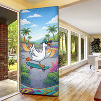 Funny Silly Goose on The Loose Door Cover with Skateboard and Palm Trees