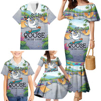 Funny Silly Goose on The Loose Family Matching Mermaid Dress and Hawaiian Shirt with Skateboard and Palm Trees