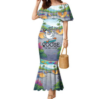 Funny Silly Goose on The Loose Family Matching Mermaid Dress and Hawaiian Shirt with Skateboard and Palm Trees