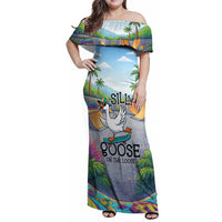 Funny Silly Goose on The Loose Family Matching Off Shoulder Maxi Dress and Hawaiian Shirt with Skateboard and Palm Trees