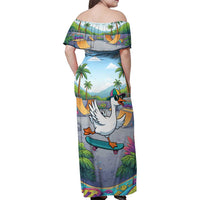 Funny Silly Goose on The Loose Family Matching Off Shoulder Maxi Dress and Hawaiian Shirt with Skateboard and Palm Trees