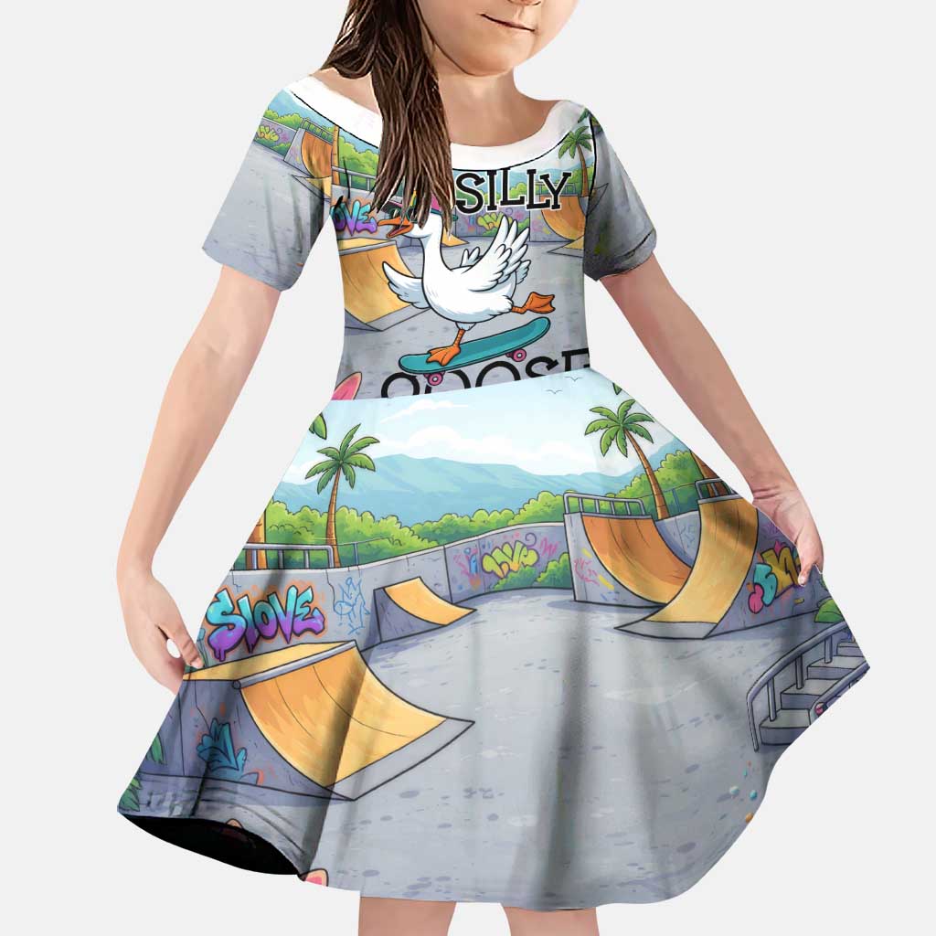 Funny Silly Goose on The Loose Family Matching Summer Maxi Dress and Hawaiian Shirt with Skateboard and Palm Trees