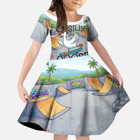 Funny Silly Goose on The Loose Family Matching Summer Maxi Dress and Hawaiian Shirt with Skateboard and Palm Trees